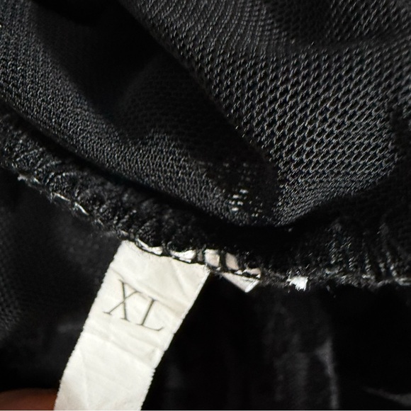 Black Sheer Mesh Floral Crop Top XL Long Sleeve Flocked Burnout Y2K Goth Grunge - Picture 4 of 12